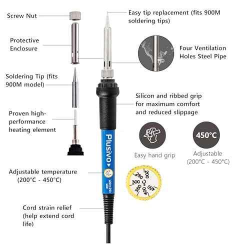 Soldering Iron Kit, 60W Soldering Iron Adjustable Temperature 5-in-1, Solder Wire, Stand, Rosin Paste Flux, Sponge, Fast Heating, Desoldering Electronic Repair DIY Hobby 120V US Plug