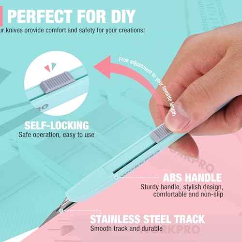 WORKPRO Premium Utility Knife Retractable Snap-off blade, Gift for Men/Women Heavy Duty Box Cutter Set, Razor Knife Exacto Craft Knives, with 10 Extra 9mm Blades, Pack of 3