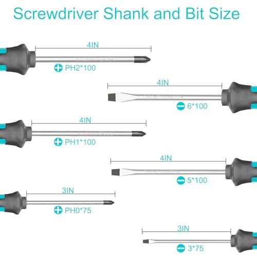 Magnetic Screwdriver Set, 6-Piece Screw Driver Kit with 3 Phillips and 3 Flat, Professional Non-Slip Cushion Grip Nut Driver Repair Tool Set. Stocking Stuffers for Men Gifts
