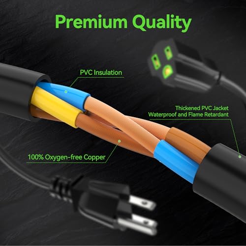 ECJTU 0.5FT Power Extension Cord 2 Pack - Waterproof Heavy Duty 3 Prong Cable