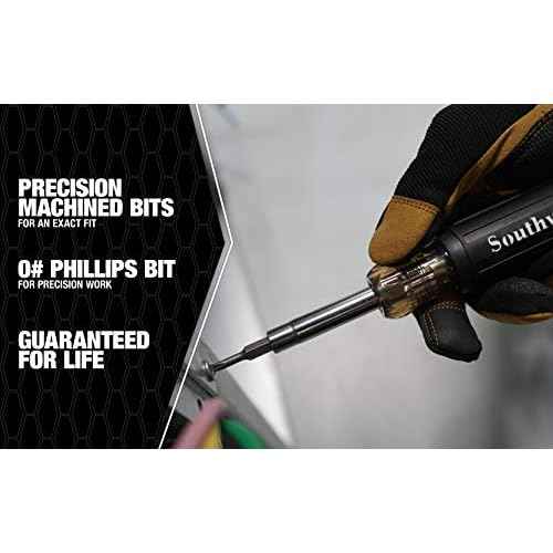 Southwire 65028840 SD6N1P 6-in-1 Screwdriver, Includes 5/16 nut Drivers, 1 and #0 Phillips 1/4'' and 3/16'' Slotted Tips