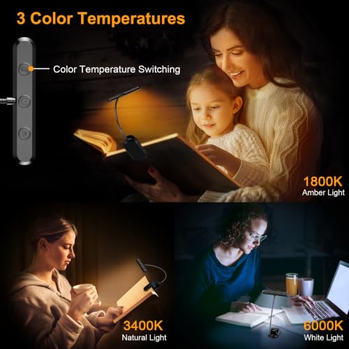 Gritin Rechargeable Book Light Black, 19 LED Reading Light with Adjustable Brightness & 360° Flexible Neck
