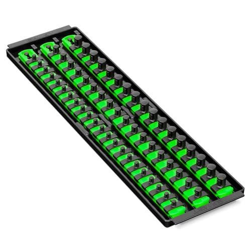 Ernst 18-Inch Socket Boss 3-Rail Twist-Lock Tray, Green – Holds 57 Sockets SAE/Metric