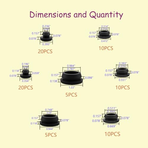 Black Silicone Hole Plugs Kit 80pcs, 7 Sizes - Automotive, Plumbing, DIY