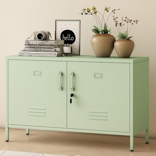 GirthIron Green 25.2-Inch Metal Locker Storage Cabinet with Locks and Adjustable Shelves
