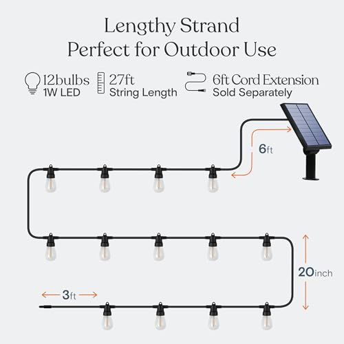 Brightech Ambience Pro Solar String Lights 27ft - Waterproof Outdoor Edison LED