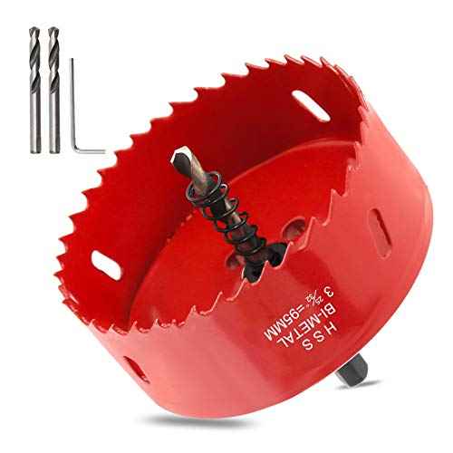Hordion 95mm/3 3/4 inch Hole Saw Bi-Metal Saw Drilling Tool with Twist Drill Bit & L Hex Wrench for Cornhole Boards Wood Plasterboard Plywood Plastic