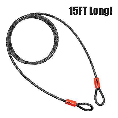 BV Heavy-Duty 15FT Braided Steel Security Cable with Loops - Weatherproof & Cut-Resistant