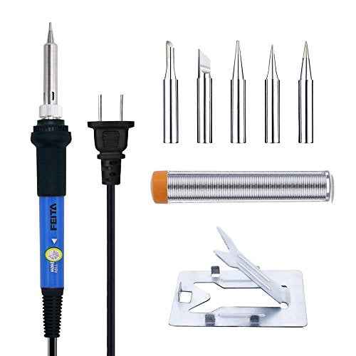 Soldering Iron Kit Electronics - FEITA Adjustable Temperature Solder Iron AC110V 60W with 5Pcs Different Solder Tips, Soldering Stand, Solder Wire for Variously Electronic Repair