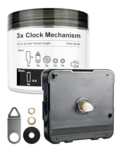 Clock Mechanism Replacement Kit with Thick Shaft - 3 Set, 1/4 in Thread