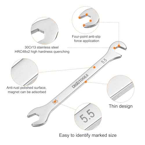 HARFINGTON 2pcs Super-Thin Open End Wrench 5.5mm Metric Double Open-End Wrench 30Cr13 Stainless Steel Quenching Polish Spanner with 15¡Æand 75¡Æ Angled for Auto Repairs