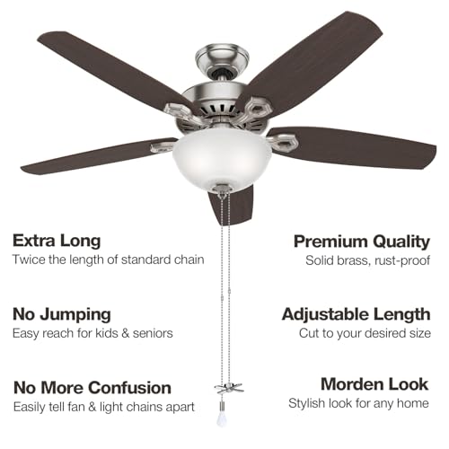SmoTecQ Silver Ceiling Fan Pull Chain Extender 24-Inch Long with Decorative Frosted Glass Bulb & Fan Cord