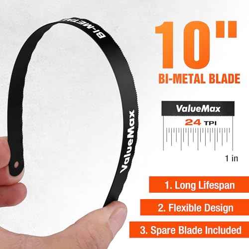 ValueMax Hacksaw, Mini Metal Saw with Extra 1 Piece Bi-Metal 10 Inch Blade, Aluminum Small Hack Saw for Wood Plastic