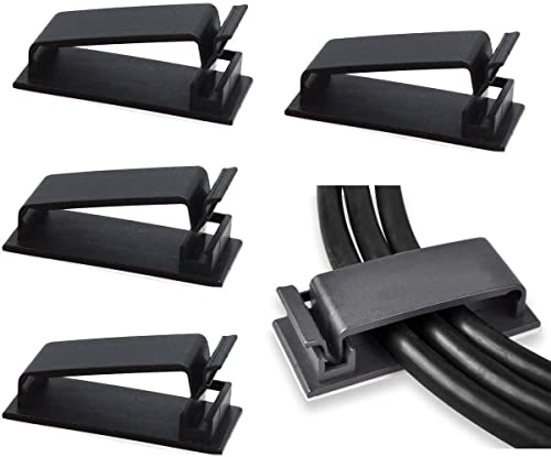 SOULWIT 50Pcs Black Self-Adhesive Cable Management Clips - Easy Organizer