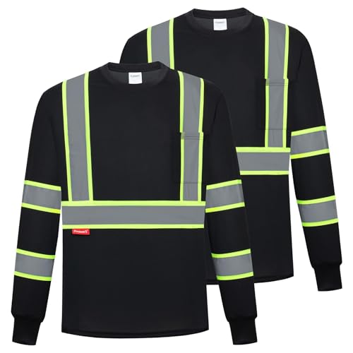 ProtectX High Visibility Shirts Hi Vis Long Sleeve Shirts for Men Women Reflective Class 2 Safety Shirts 2 Pack