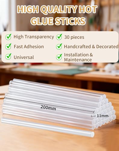 SUNFATT Full Size Hot Glue Sticks 30 Pcs, 7.9'' x 0.43'' Clear Glue Gun Sticks for Heavy-Duty Crafts