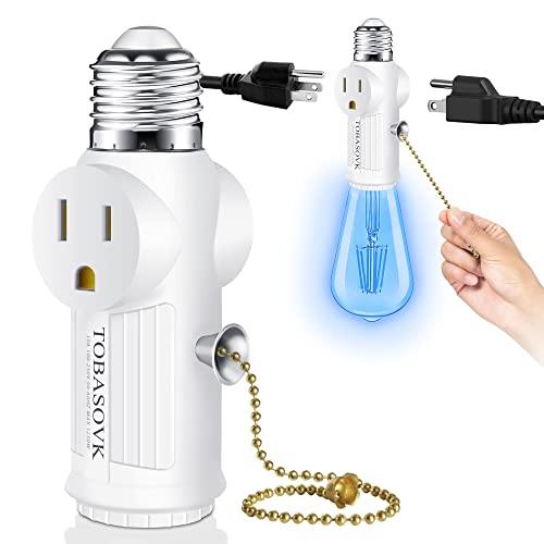 White E26/E27 Light Socket Outlet Adapter with Switch & 3-Prong Support - Tobasovk