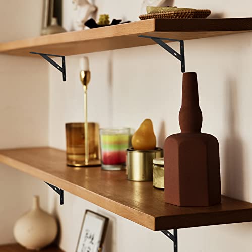 8 Pack Heavy Duty Wall Mount L Brackets Black 3.7"x6" - Strong Metal Floating Shelf Supports