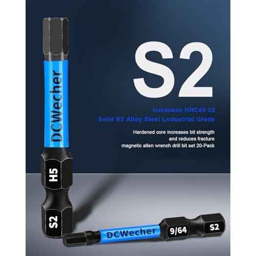 20-PCS Allen Key/Allen Wrench Drill Bit Set, Impact Hex Bits (Metric & SAE) 2 Inch Long, Premium S2 Steel, 1/4'' Hex - Shank, Magnetic Head, for DIY Furniture Assembly & Car Repairs, by DCWecher