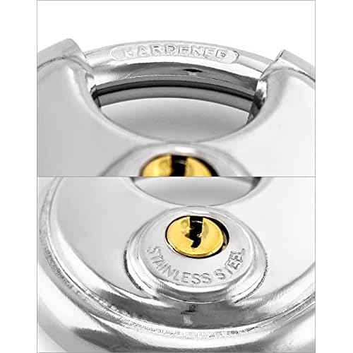 QWORK Disc Locks, 1 Pack Heavy Duty Steel Keyed Padlock Disc Storage Locks for Storage Unit, Moving Trailers, Shed, Fence, 3/8" Shackle
