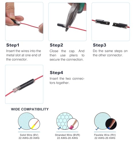 Brightfour 20-22 AWG Quick Disconnect Wire Connectors, Pluggable Low Voltage, 12 Pairs