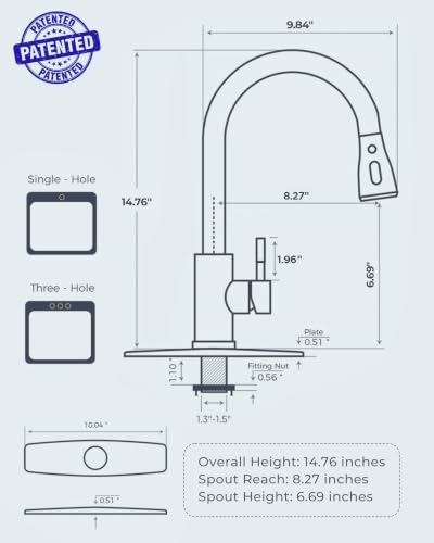 FORIOUS Stainless Steel Kitchen Faucet with Pull Down Sprayer, Brushed Nickel, Classic Finish