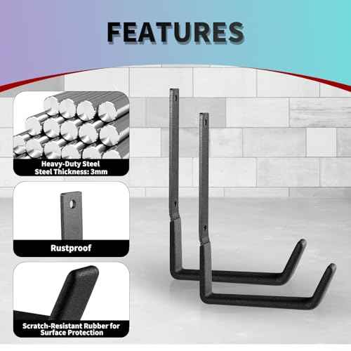 Heavy Duty Steel Garage Hooks, Garage Storage Utility Hooks, Garden Tool Organizer, Steel Wall Mount Hooks, (6, Large)