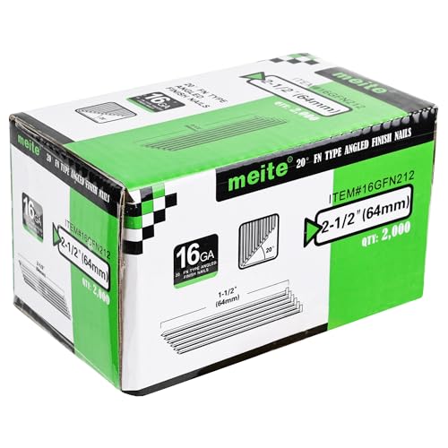 Meite 16 Gauge Finish Nails 2-1/2 Inch Box of 2,000 Galvanized Angled Nails