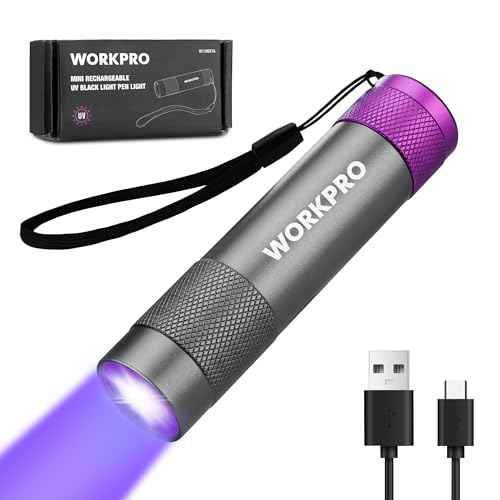 WORKPRO UV Flashlight Black Light, 365nm UV Rechargeable Flashlight, Small Portable Black Light for Pet Dog Urine, Stains Detection/Resin Curing/Fluorescent Agent