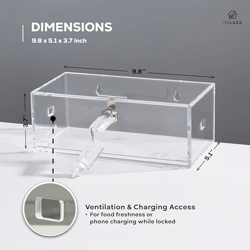 LifeLAZA Acrylic Refrigerator Lock Box with 4 Keys - Wall Mount Safe for Medicine & Food