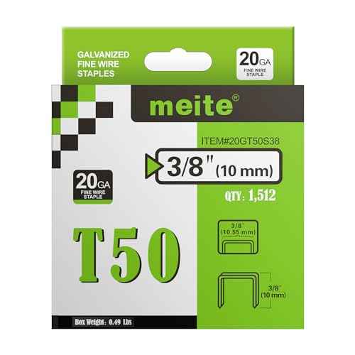 meite Staples for Staple Gun, 3/8 Inch Length Heavy Duty T50 Staples, Galvanized, 20 Gauge 3/8 Inch Crown, Compatible with T50 Staple Gun, Ideal for Upholstery, Construction, Furniture (1,512 Counts)