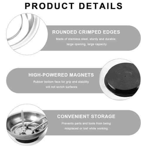 2 PCS Magnetic Parts Tray Set, Stainless Steel 3" Round Magnetic Bowl Trays for Mechanic's, Magnet Tool Parts Tray for Screws, Bolts, Nuts, Washers, Pins, Metal Parts