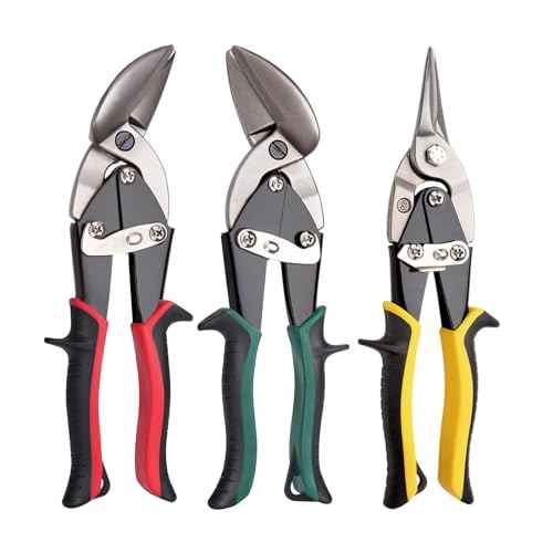 Aviation Tin Snips Set, Straight Heavy Duty Left and Right Tin Cutting Shears, 3-Piece Metal Cutters With Comfort Grips and Safety Latch