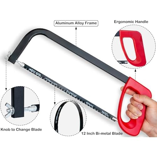 12¡± High-Tension Hacksaw Frame with 24 TPI Bi-metal Blade, Suitable for Metal, Wood, PVC, Carpentry