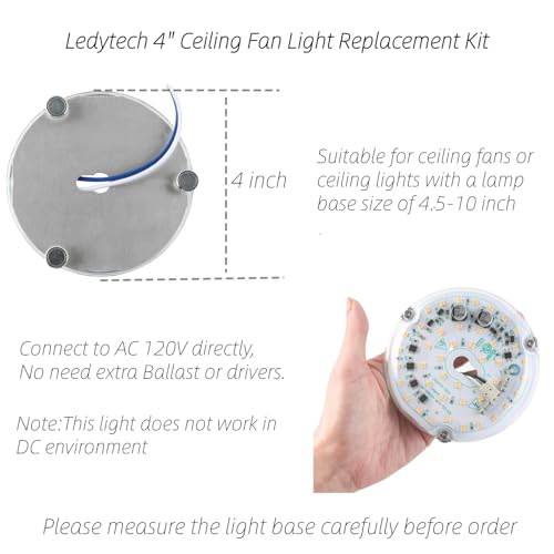 Ledytech 4 Inch White LED Retrofit Light Kit for Ceiling Fans 18W 6000K 2200LM Dimmable ETL