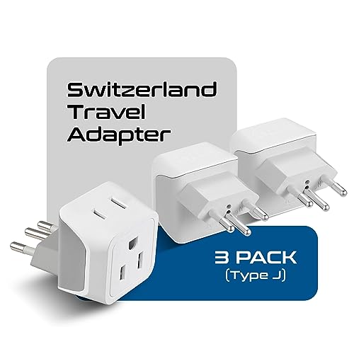 Ceptics Switzerland Travel Adapter Plug White Gray - Dual USA Input, Type J, Compact & Safe