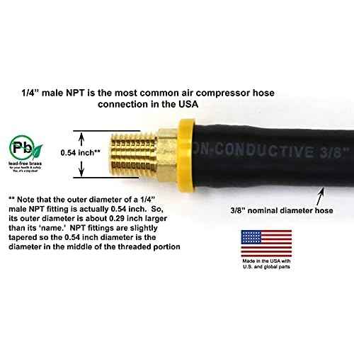 8.5-inch Short Air Compressor Hose: 1/4" Male NPT to 1/4" Male NPT Connections (Lead-Free Brass)
