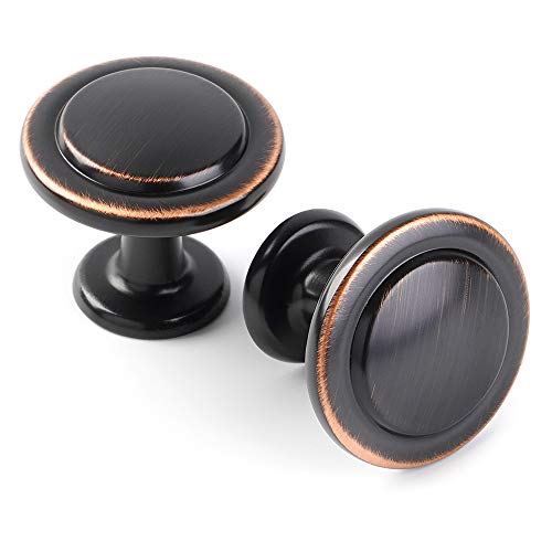 KOOFIZO 10 Pack Oil Rubbed Bronze Cabinet Knobs - Round, 1-1/4 Inch, Single Hole