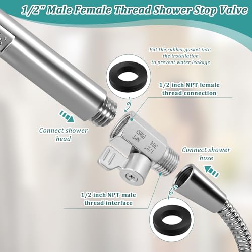 Carvedexquisitely 1 Pack Stainless Steel Shower Head Shut Off Valve 1/2" NPT Water Flow Control