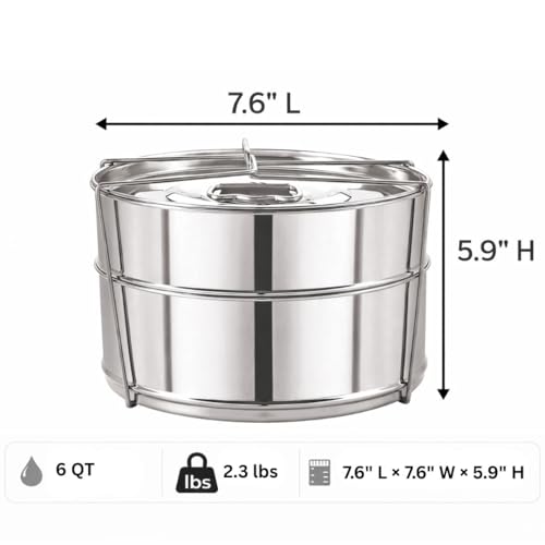 LNM Steamer Pans 6 Qt Stackable Stainless Steel Instant Pot Insert Pan - Pot-in-Pot Steamer Set