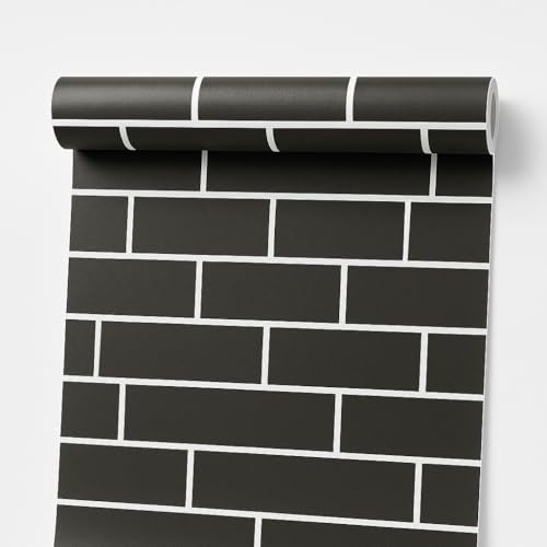 Black Brick Peel and Stick Wallpaper Waterproof Self Adhesive Removable Vinyl Wall Covering with White Grout Lines for Kitchen Backsplash Bedroom Home Decor (17.7 x 118 Inch)