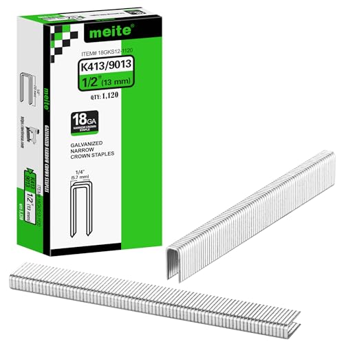 Meite 18 Gauge Narrow Crown Staples 1/2 Inch Length, 1,120 pcs for Upholstery & Fencing
