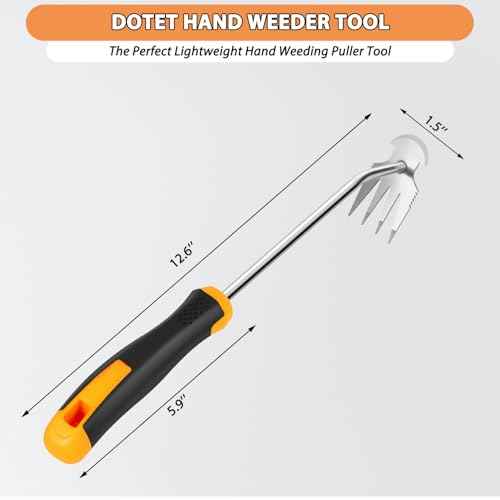 Uprooting Weeding Tool - Hand Held Weeder Puller Tool, Rubber Handle, 4 Teeth Weed Remover for Garden Farm Weeding