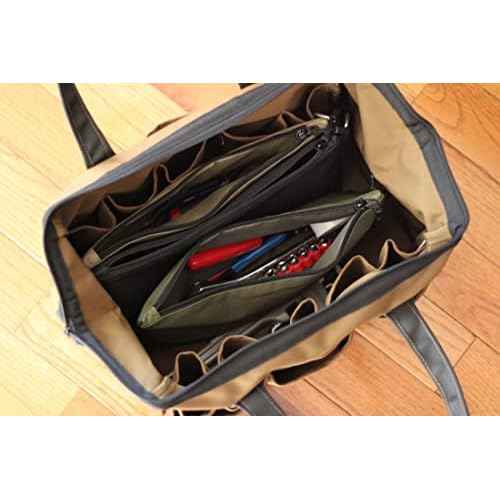 COREFLEX 2 Pack Premium Tool Pouch Zipper Bag with internal pockets, 12inch Tool Bag, Multipurpose Storage pouch, Flat Bottom for stand alone (2 Pack, Tan, Olive)