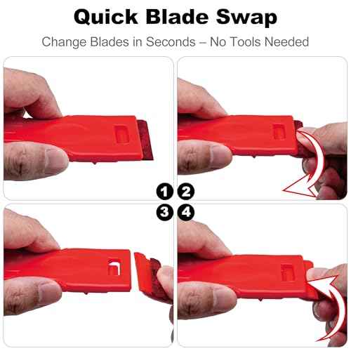 Dual-Width Plastic Razor Blade Scraper Tool Non Scratch - 2-Pack With 100 Blades, Single Or Double Wide Head, Removes Stickers, Labels, Decals, Adhesive & Paint On Glass, Cooktops, Car Windows & Tiles