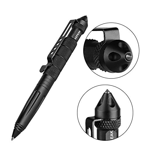 Black KEPEAK Tactical Pen with Glass Breaker & 6 Refills – Self Defense & Emergency Survival Tool