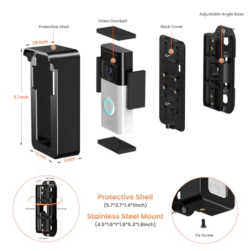 Anti-Theft Video Doorbell Angle Mount, 50 to 130 Degree Adjustable Ring Camera Holder Doorbell Door Mount for Apartment, Compatible with Ring/Blink Video Doorbell 4 3 Plus 2 1 Pro 2