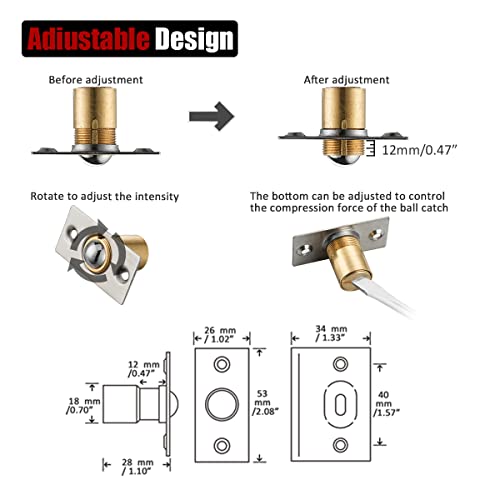 JQK Brushed Satin Stainless Steel Closet Door Ball Catch Hardware 2 Pack - Adjustable