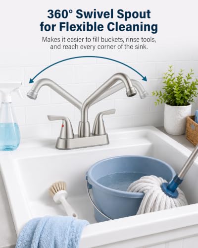 Aolemi Brushed Nickel Laundry Sink Faucet 3/4" NPT Threaded Spout, 360° Swivel, Dual Handle