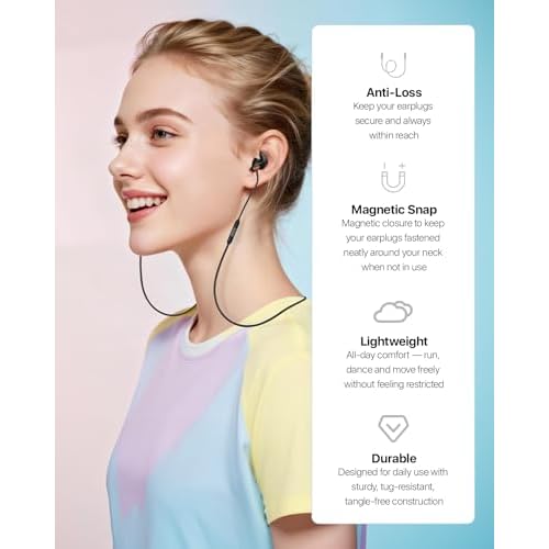 Earplugs Lanyard Connector Cord, Magnetic Tug-Resistant Safety Cord Keep Ear Plugs Secure Handy, Anti-Loss Silicone Strap Works with Any Earplugs, Earphones, Earbuds with Removable Tips